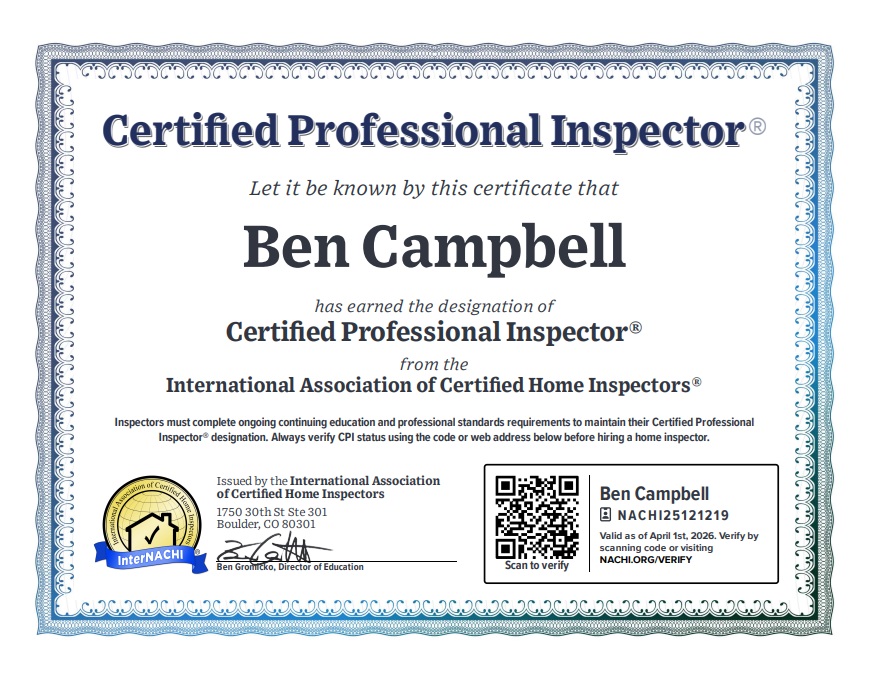 Ben Campbell - Certified Inspector - Certification